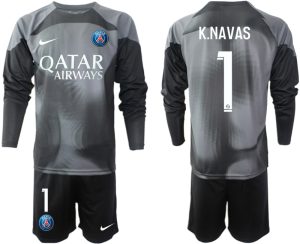 K.NAVAS #1 Paris Saint-Germain PSG 2023 Målvaktströja Herr Fotbollströjor svart Långärmad + Korta byxor
