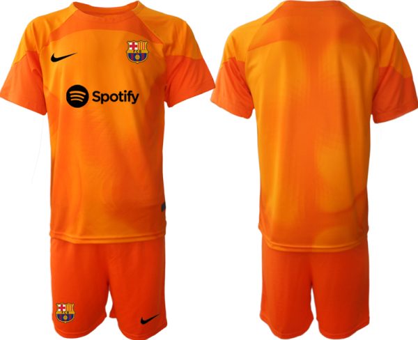 Köpa FC Barcelona 2023 Målvaktströja Herr orange Kortärmad + Korta byxor