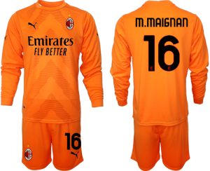 M.MAIGNAN #16 AC Milan Målvaktströja Herr 2023 orange Fotbollströja Långärmad + Korta byxor