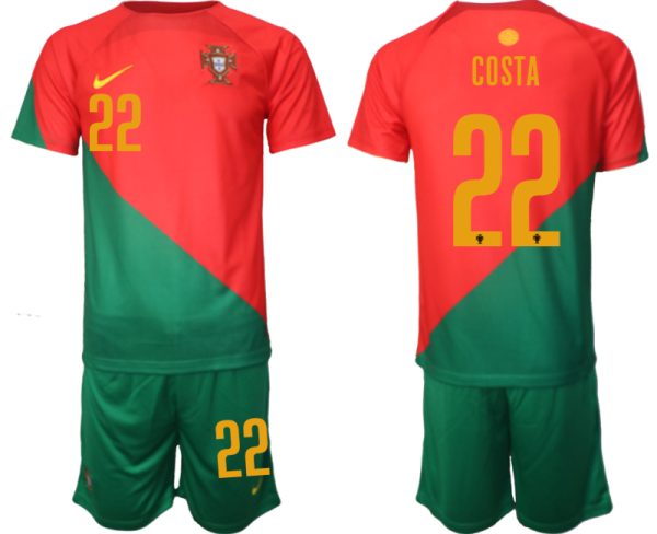 Portugal Hemmatröja VM 2022 för Herr Kortärmad + Korta byxor med namn COSTA 22