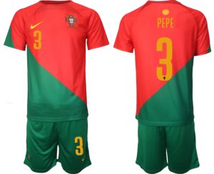 Portugal Hemmatröja VM 2022 för Herr Kortärmad + Korta byxor med namn PEPE 3