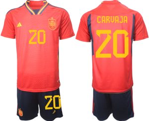 Spanien Hemmatröja Herr VM 2022 Kortärmad + Korta byxor med tryck CARVAJA 20