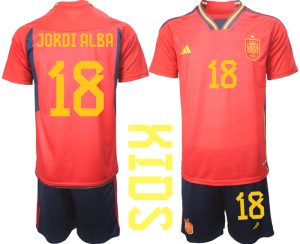 Spanien Hemmatröja VM 2022 Fotbollskläder Barn med tryck JORDI ALBA 18