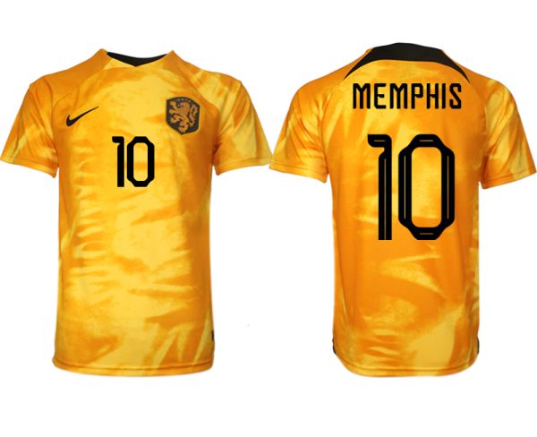 Billiga fotbollströjor för män Nederländerna Hemmatröja VM 2022 Kortärmad MEMPHIS 10