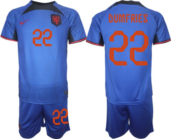 Nederländerna Matchtröjor Herr Fotbollströja VM 2022 Kortärmad + Korta byxor DUMFRIES 22