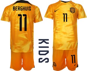 Nederländerna Hemmatröja barn VM 2022 Fotbollströja Set med tryck BERGHUIS 11