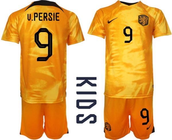 Nederländerna Hemmatröja barn VM 2022 Fotbollströjor Kortärmad Matchställ V.PERSIE 9