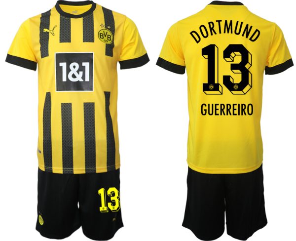 Fotbollsset Herr Borussia Dortmund BVB Hemmatröja 2023 Kortärmad + Korta byxor GUERREIRO 13