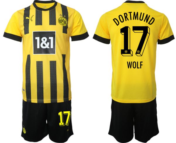 Fotbollsset Herr Borussia Dortmund BVB Hemmatröja 2023 Kortärmad + Korta byxor WOLF 17