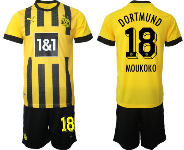 Fotbollströjor Billigt Borussia Dortmund BVB Hemmatröja 2023 Herr Kortärmad + Korta byxor MOUKOKO 18