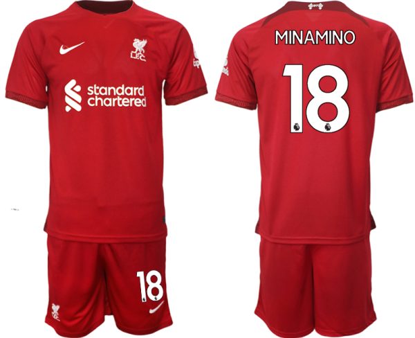 Fotbollströjor Billigt Liverpool Hemmatröja Herr 2023 Kortärmad + Korta byxor MINAMINO 18