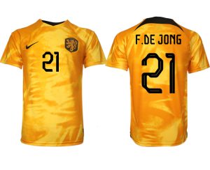 Nederländerna Hemmatröja VM 2022 Herr Kortärmad Fotbollströjor Billigt med tryck F.DE JONG 21