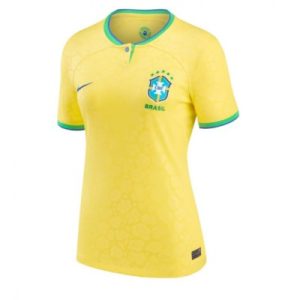 Damer Fotbollskläder Brasilien Hemmatröja VM 2022 Kortärmad Med Eget Namn