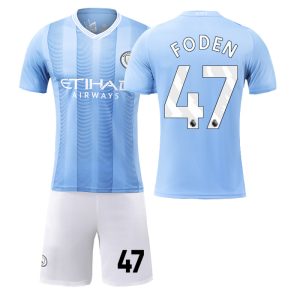 Herr Fotbollströjor Manchester City Hemmatröja 2023-24 Kortärmad + Korta byxor FODEN 47