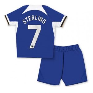 Kop-billigt-fotbollstrojor-Barn-Chelsea-Hemmatroja-2023-2024-Kortarmad-shorts-Raheem-Sterling-7
