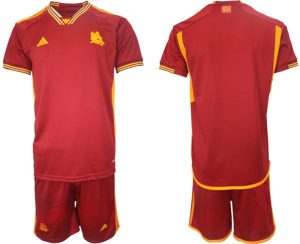 Kop-billigt-fotbollstrojor-Herr-AS-Roma-Hemmatroja-2023-24-Kortarmad-Korta-byxor