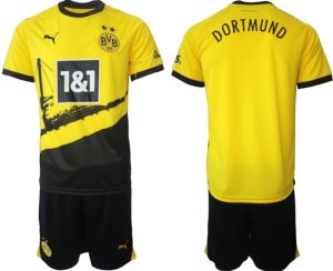 Kop-billigt-fotbollstrojor-Herr-Borussia-Dortmund-BVB-Hemmatroja-2023-24-Kortarmad-Korta-byxor