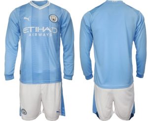 Anpassningsbara-fotbollstrojor-Herr-Manchester-City-Hemmatroja-2023-24-Langarmad-Korta-byxor