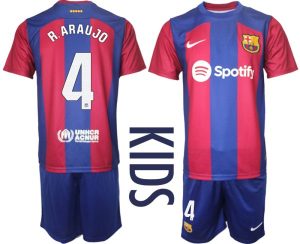 Bestalla-billigt-fotbollstrojor-Barn-FC-Barcelona-2023-2024-Kortarmad-shorts-R.ARAUJO-4
