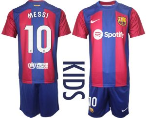 Kop-billigt-fotbollstrojor-Barn-FC-Barcelona-2023-2024-Kortarmad-shorts-MESSI-10